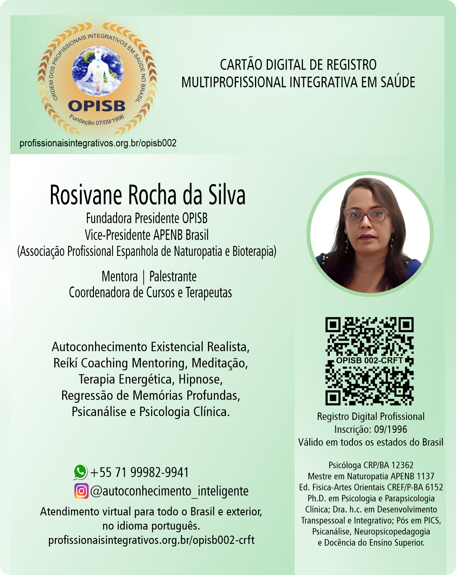 OPISB 002 Rosivane Rocha da Silva Cartão Digital de Registro