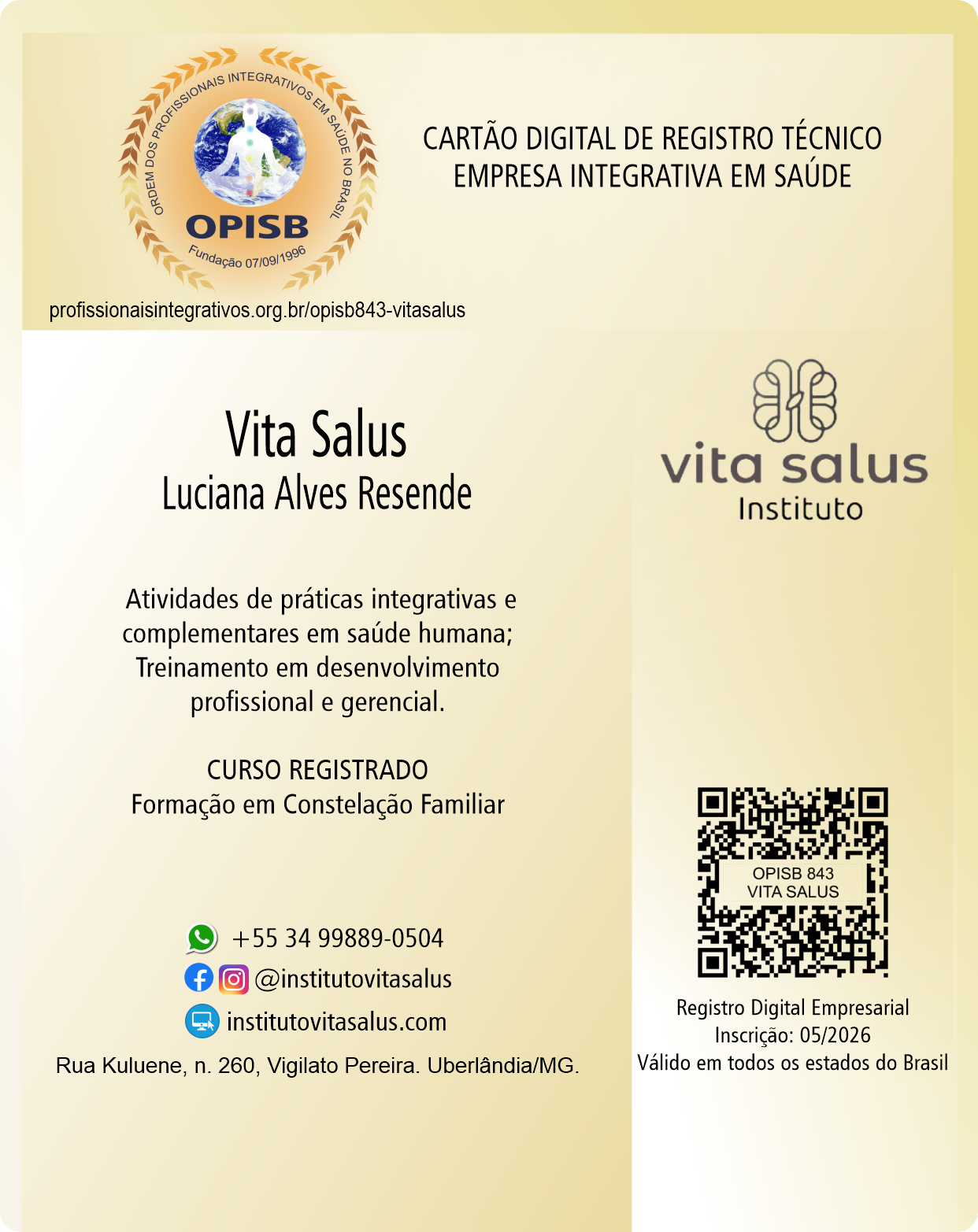 OPISB 843 - VITA SALUS Cartão Digital de Registro Empresarial