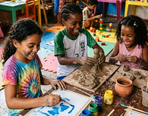 Crianças em uma oficina criativa