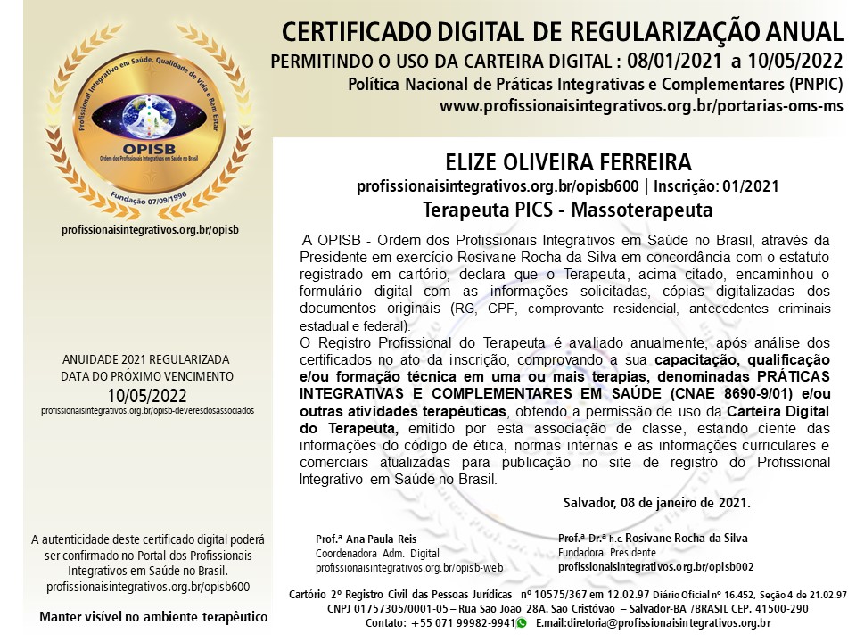 OPISB 600 ELIZE OLIVEIRA FERREIRA  CERTIFICADO DIGITAL DE REGULARIZAÇÃO ANUAL JAN_2021 a MAI_2022