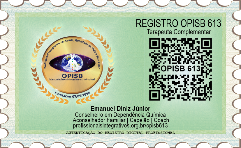 OPISB 613 Emanuel Diniz Júnior Conselheiro em Dependência Química Aconselhador Familiar | Capelão | Coach