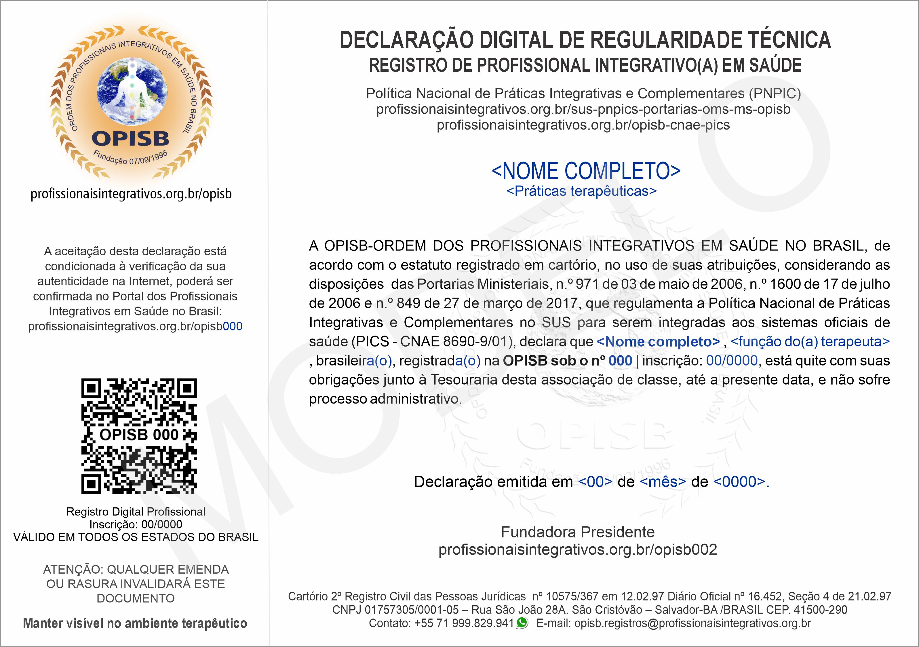 OPISB 000 Declaração Digital de Regularidade Técnica