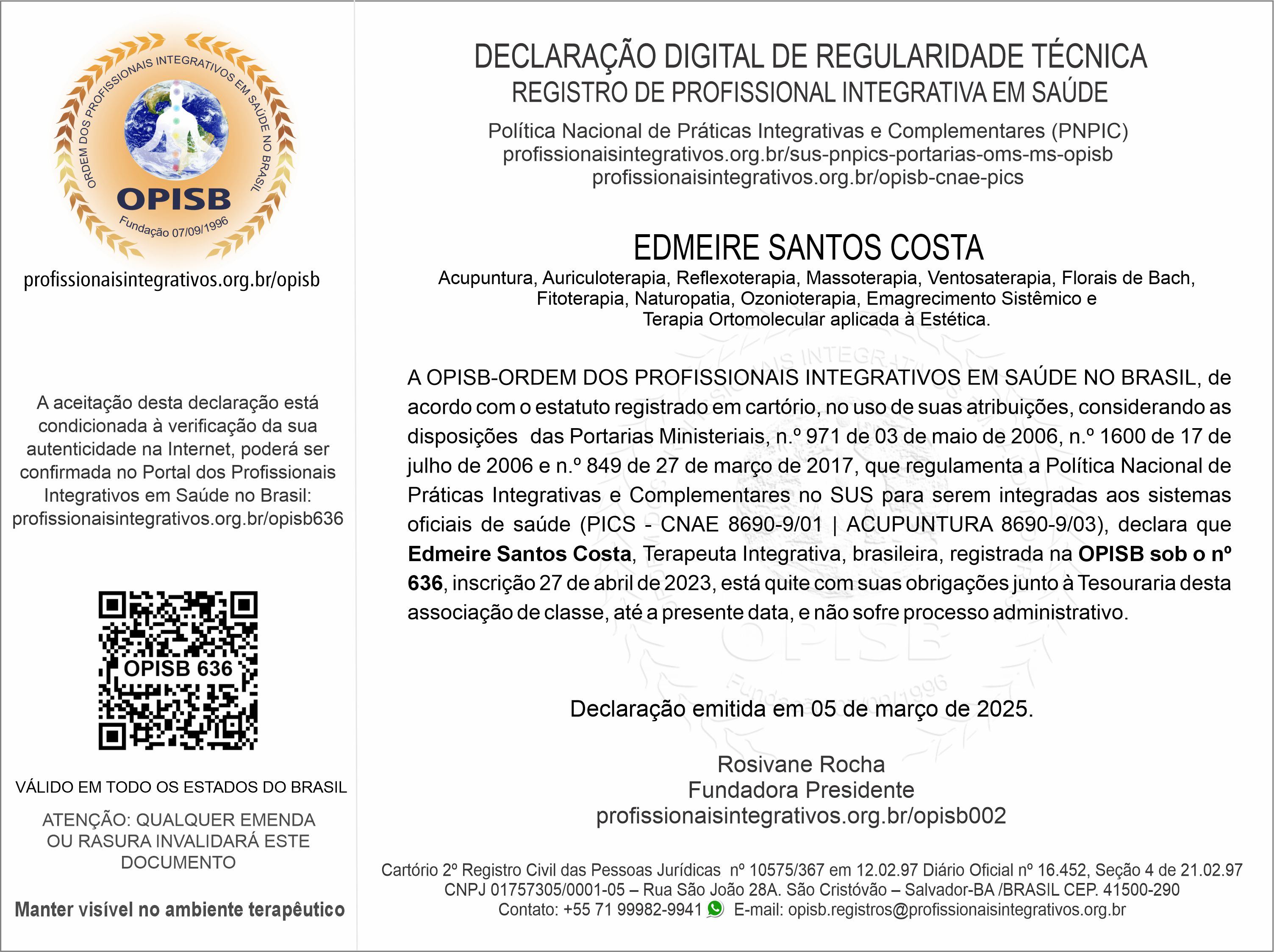 OPISB 636 Declaração Digital de Regularidade Técnica