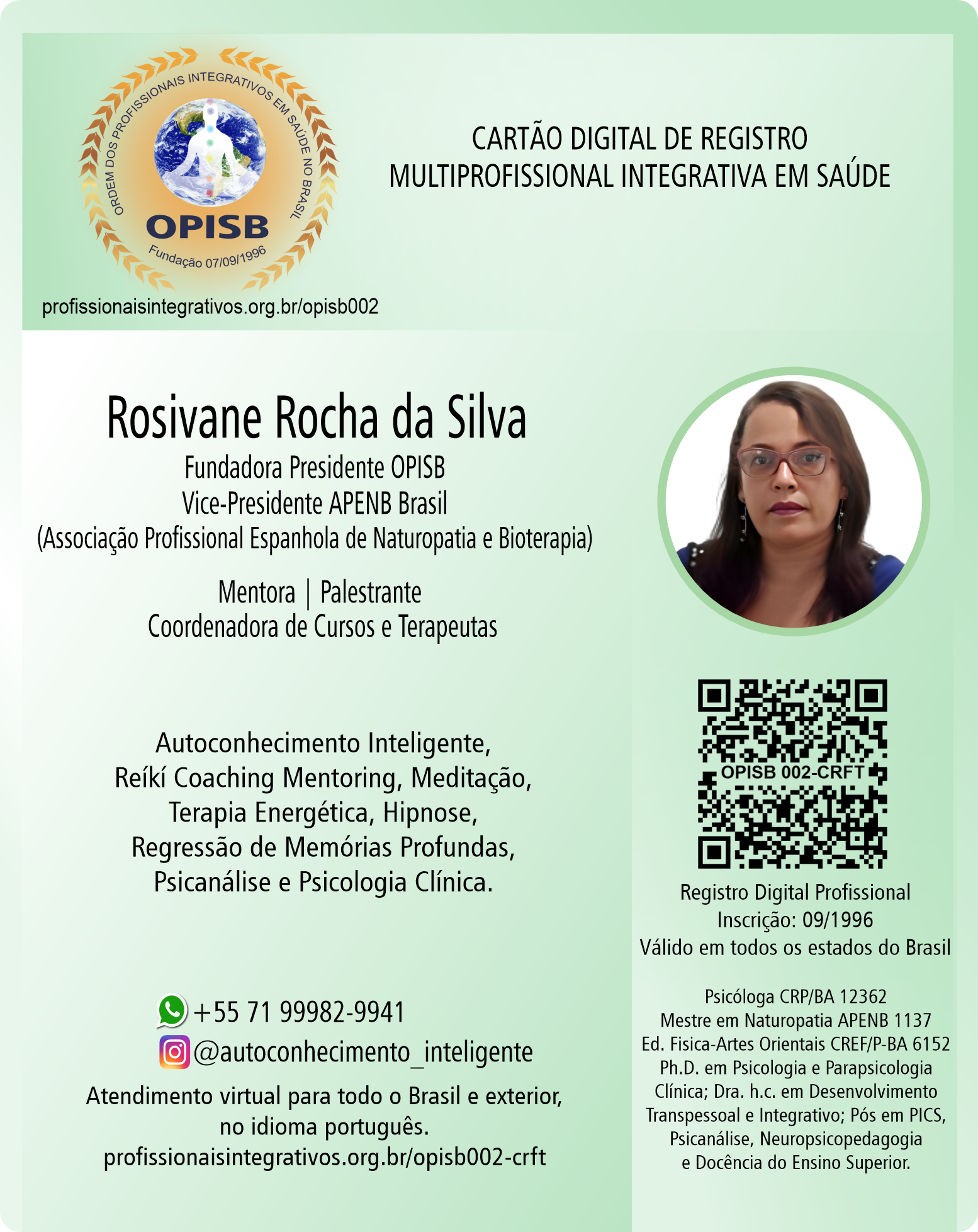 OPISB 002 Rosivane Rocha da Silva Cartão Digital de Registro