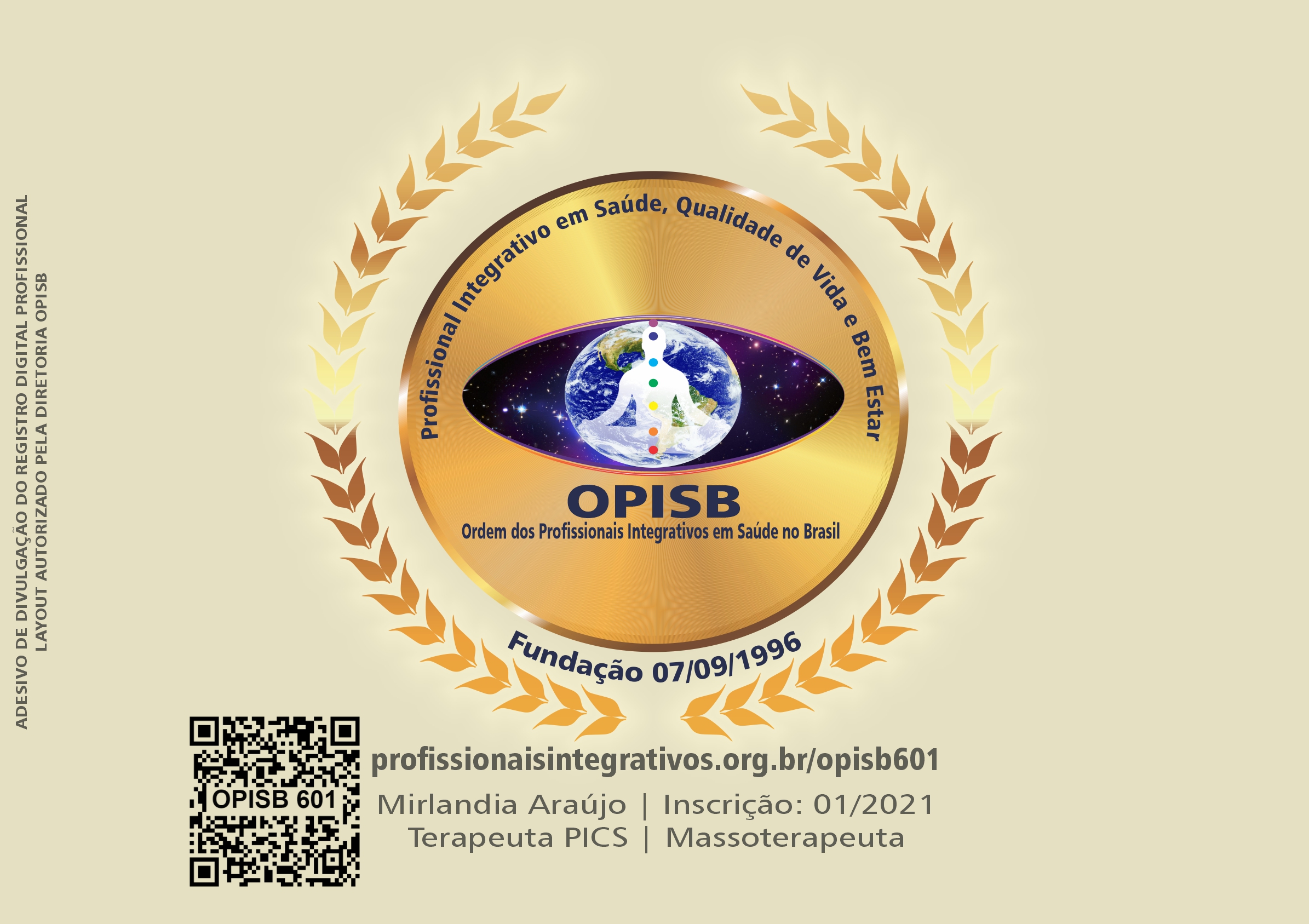 OPISB 601 MIRLANDIA ARAÚJO ADESIVO DE DIVULGAÇÃO TERAPEUTA PICS | MASSOTERAPEUTA