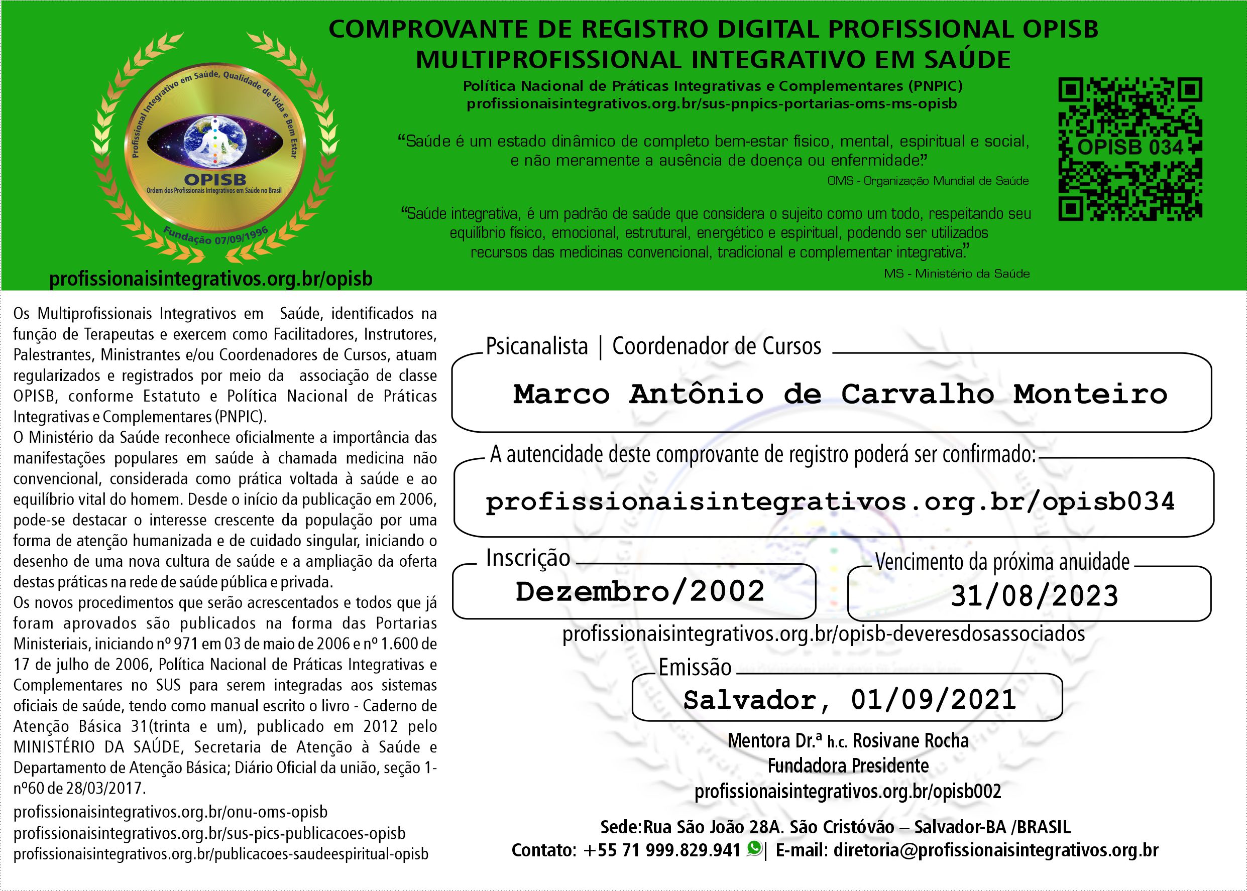 OPISB 034 COMPROVANTE DE REGISTRO DIGITAL  PROFISSIONAL