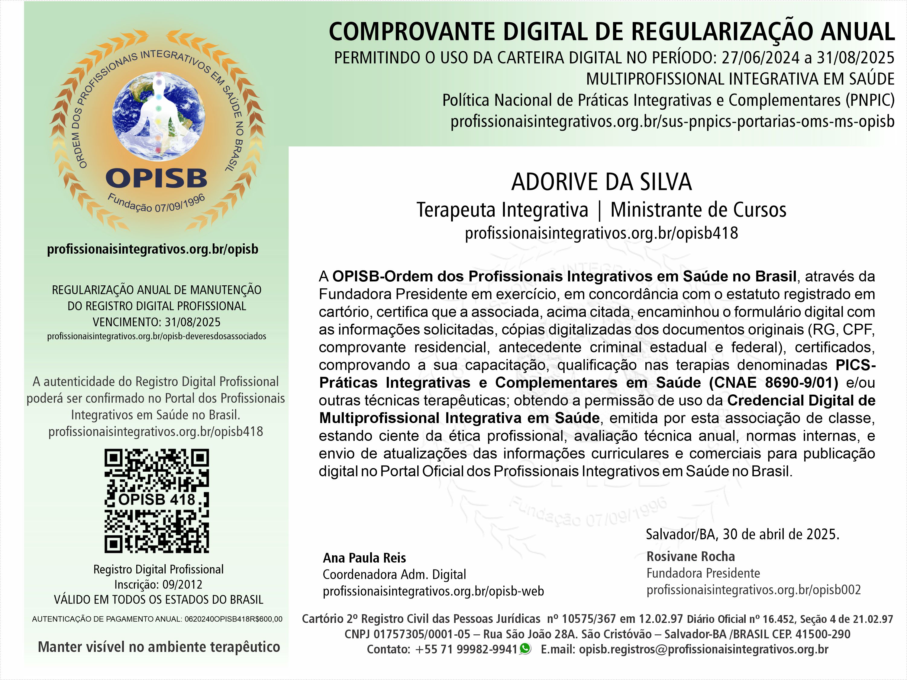 OPISB 418 Comprovante Digital de Regularização Anual