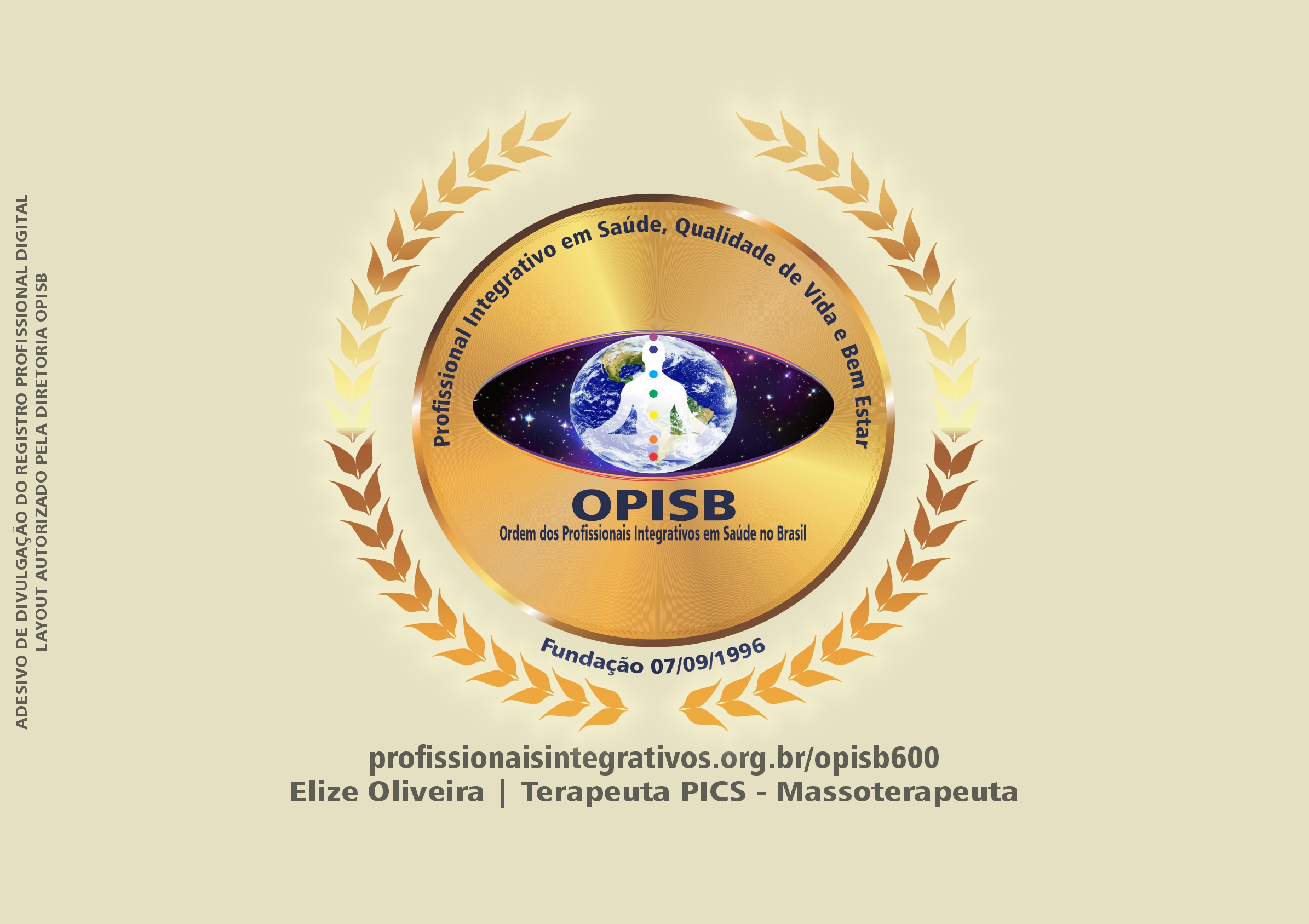 OPISB 600 ELIZE OLIVEIRA  ADESIVO DE DIVULGAÇÃO TERAPEUTA PICS