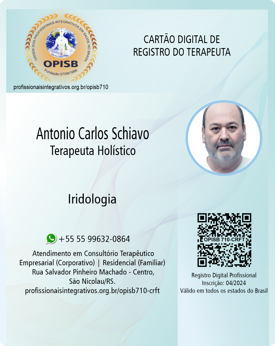OPISB 710  Antonio Carlos Schiavo - Terapeuta Holístico - Iridologia - São Nicolau - Rio Grande do Sul