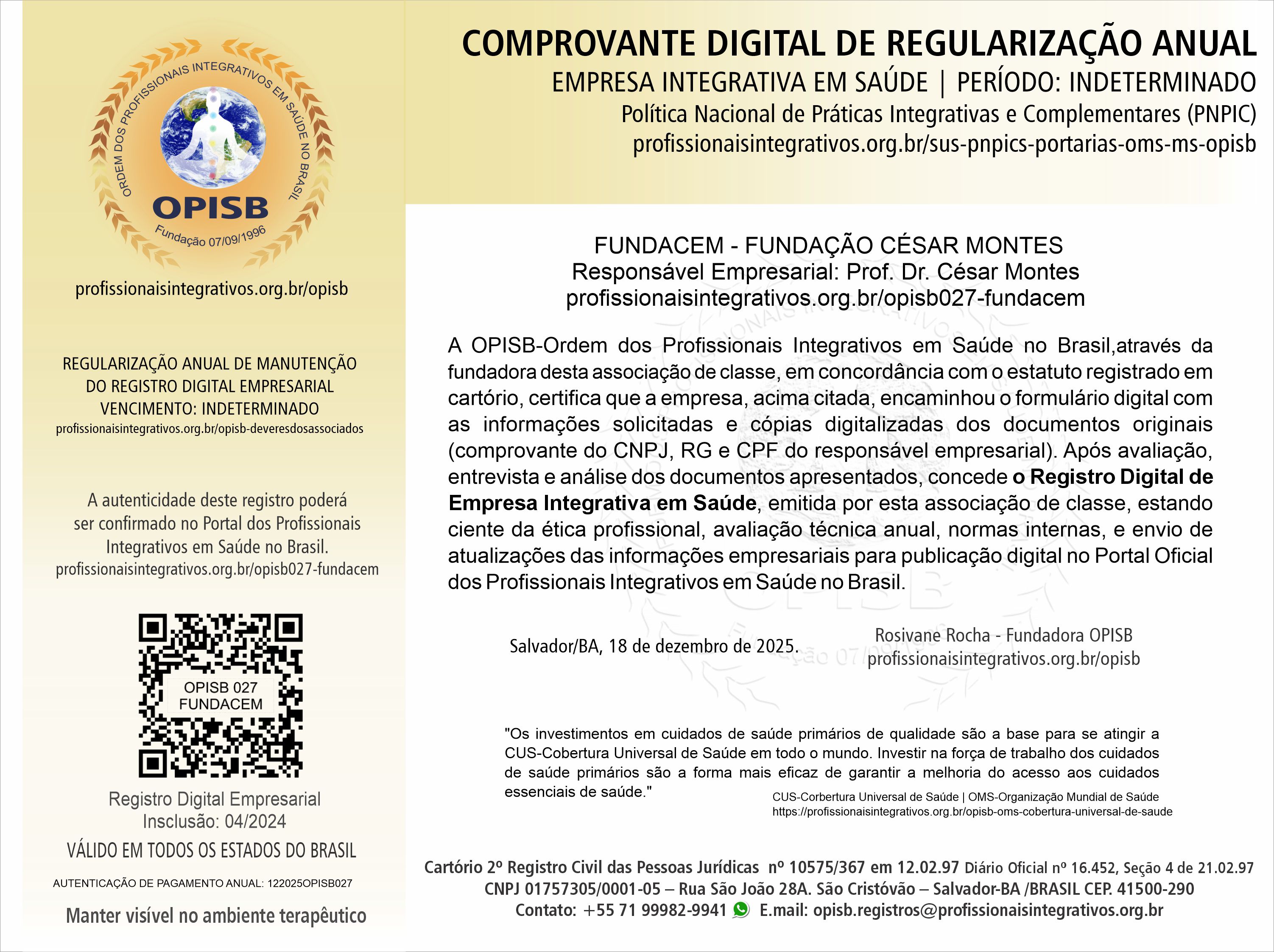 OPISB 027-FUNDACEM Comprovante Digital de Regularização Anual