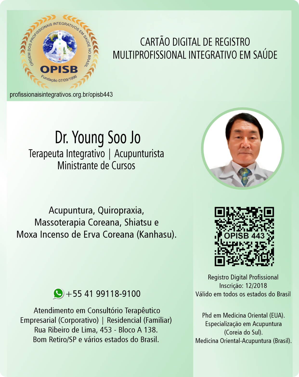 OPISB 443 Dr. Young Soo Jo | Multiprofissional integrativo em Saúde - Terapeuta Integrativo - Bom Retiro - São Paulo