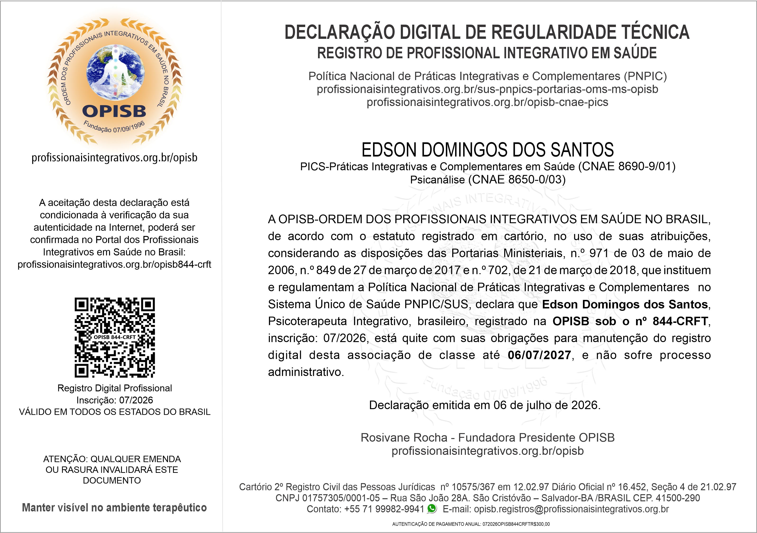 OPISB 844-CRFT Declaração Digital de Regularidade Técnica