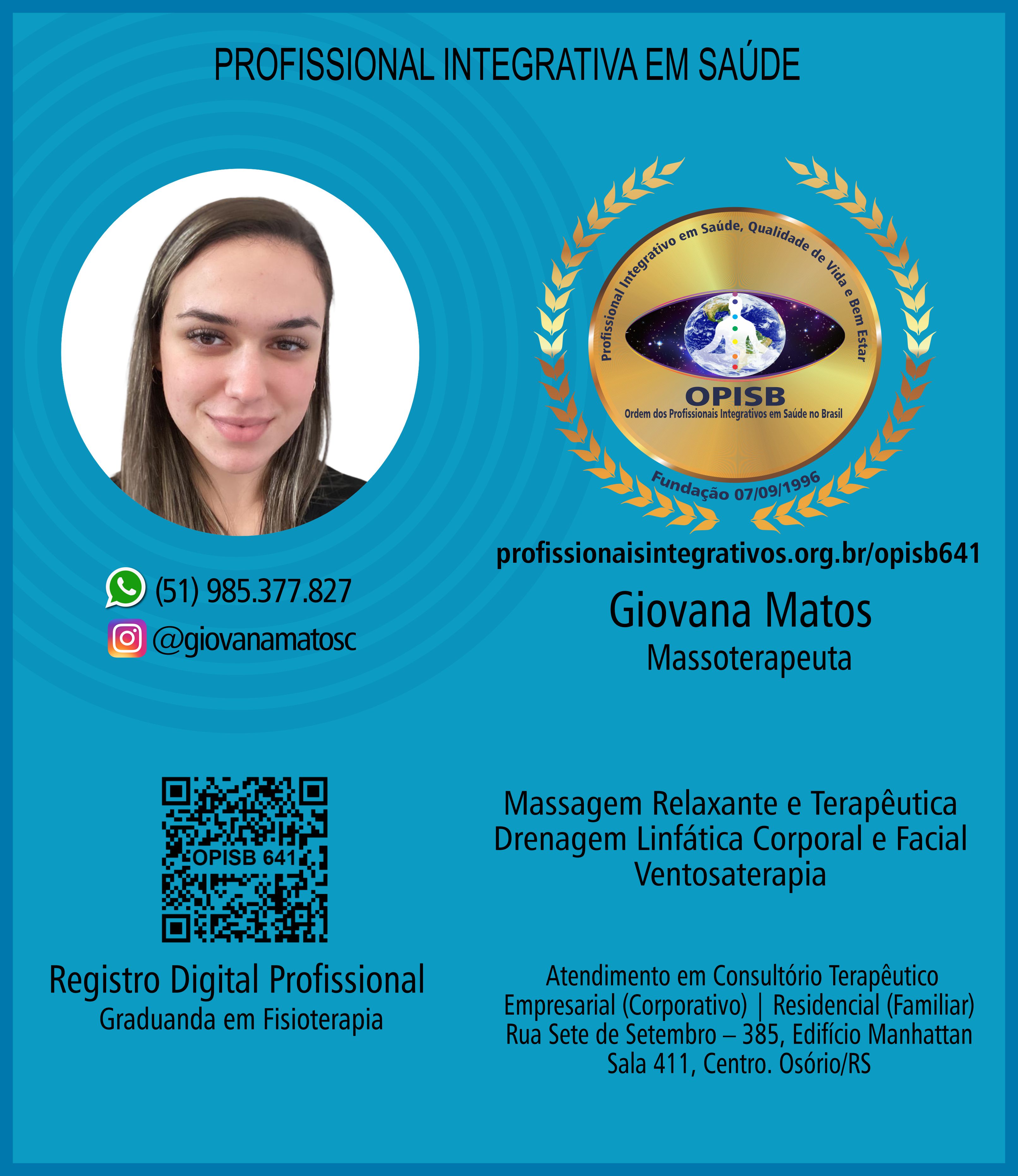 OPISB 641 Giovana Mattos | Massoterapeuta | Registro profissional 