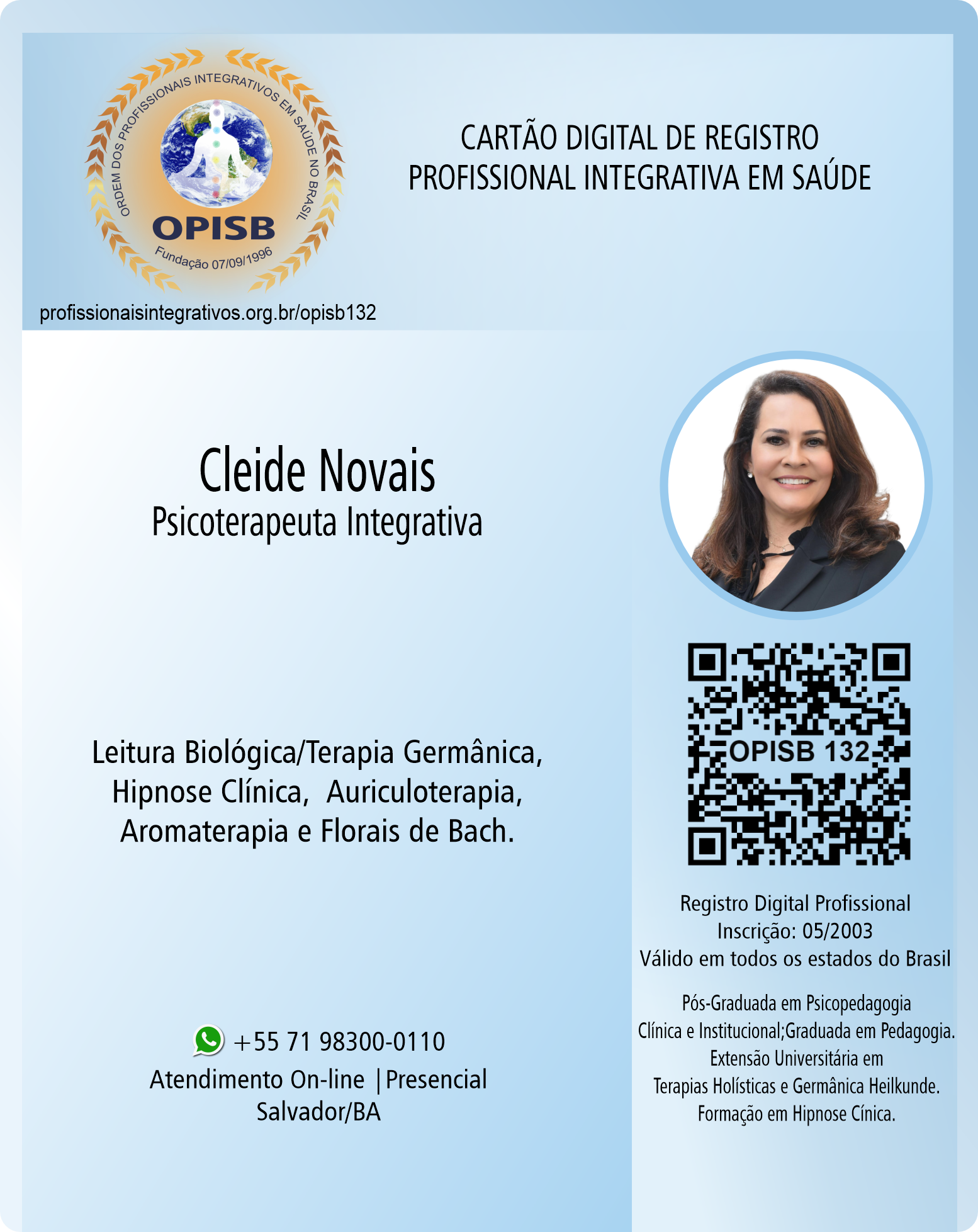 OPISB 132 Cleide Novais | Psicoterapeuta Integrativa | Salvador - Bahia