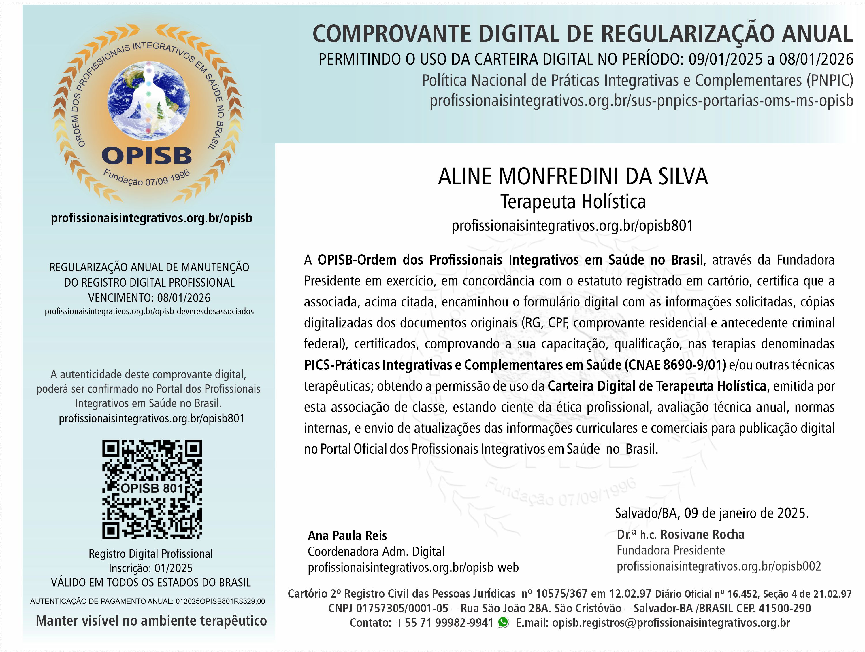 OPISB 801 Aline Monfredini Comprovante Digital de Regularização Anual
