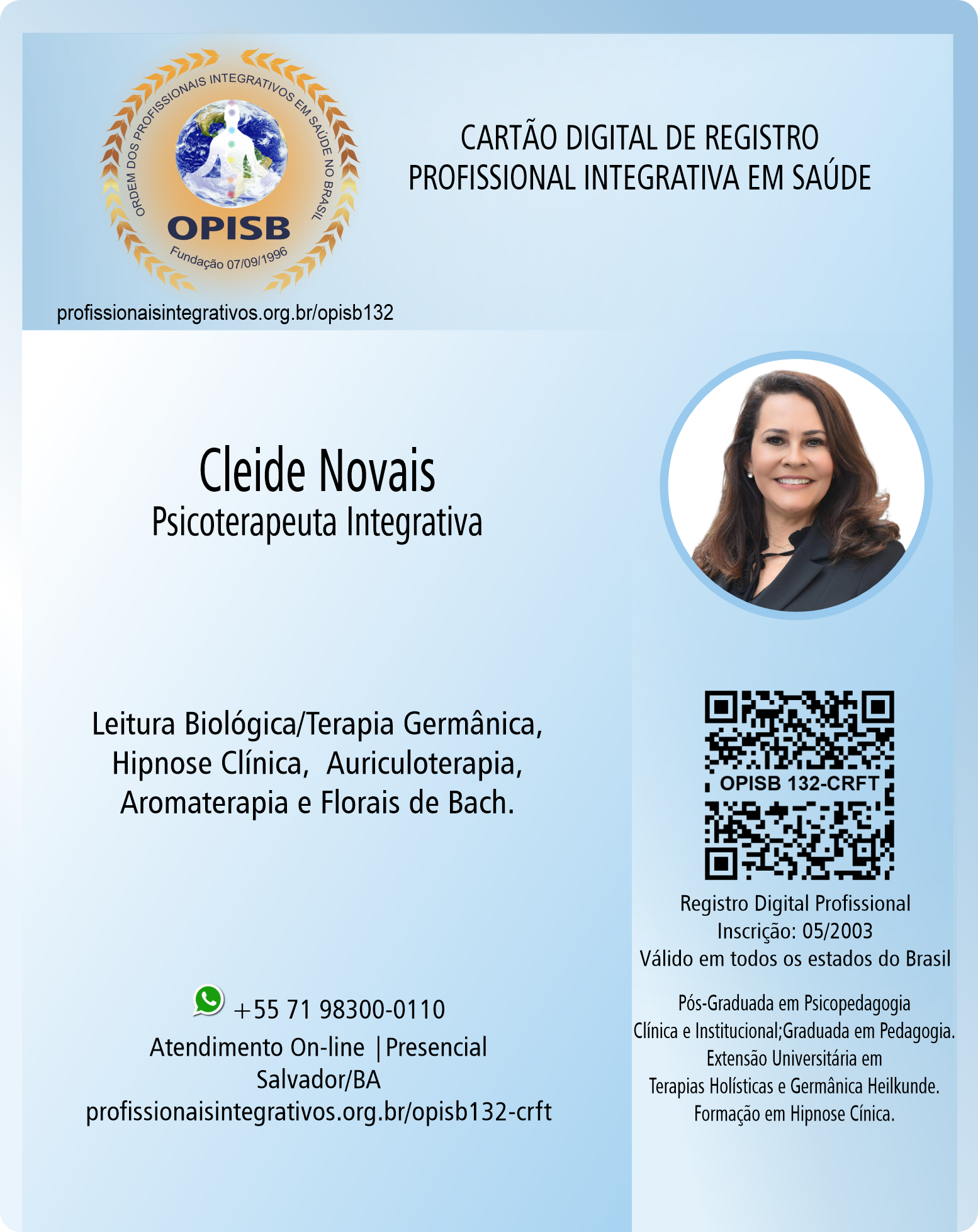 OPISB 132 Cleide Novais | Psicoterapeuta Integrativa | Salvador - Bahia