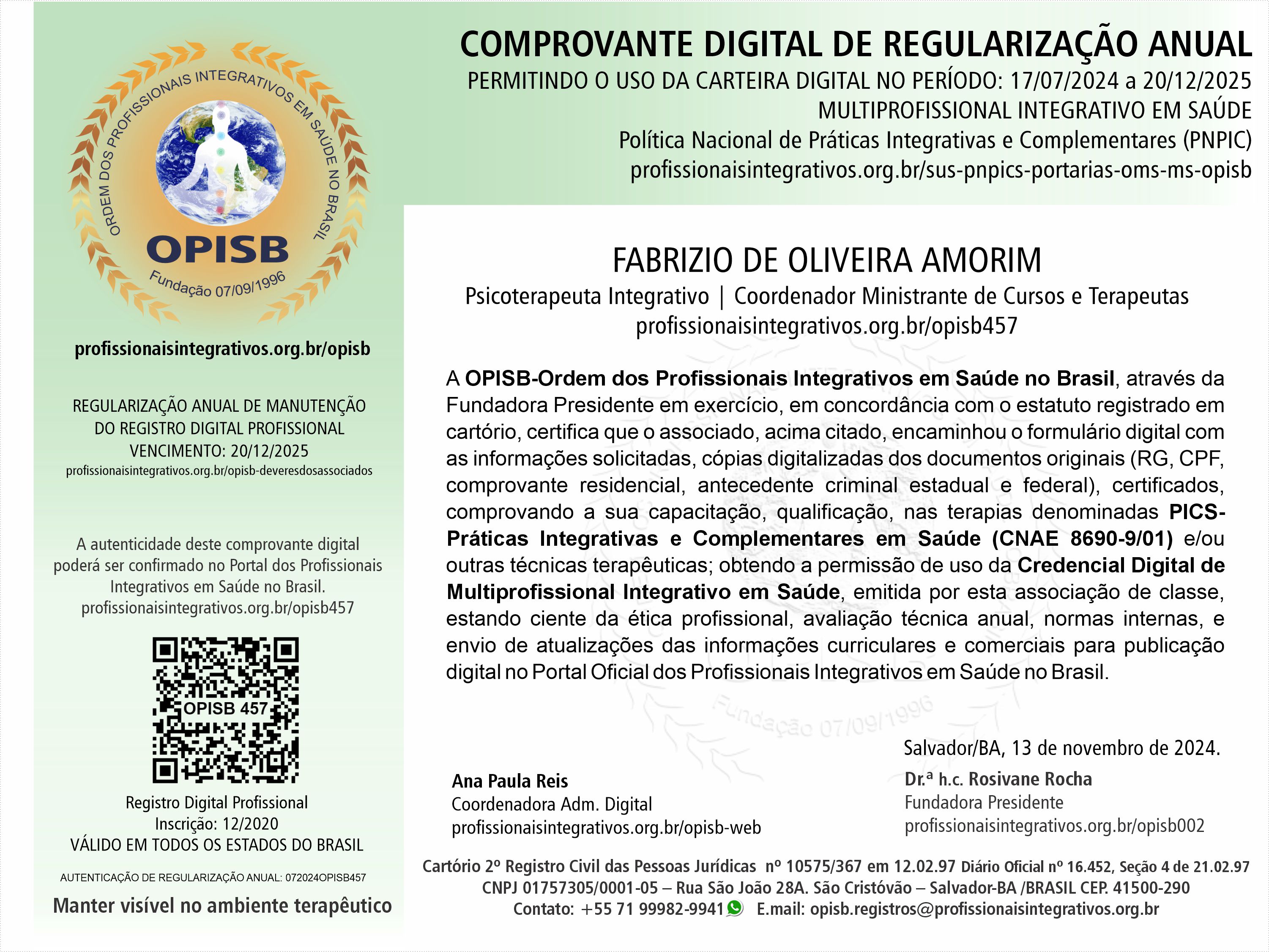 OPISB 457 Fabrizio Amorim Comprovante Digital de Regularização Anual