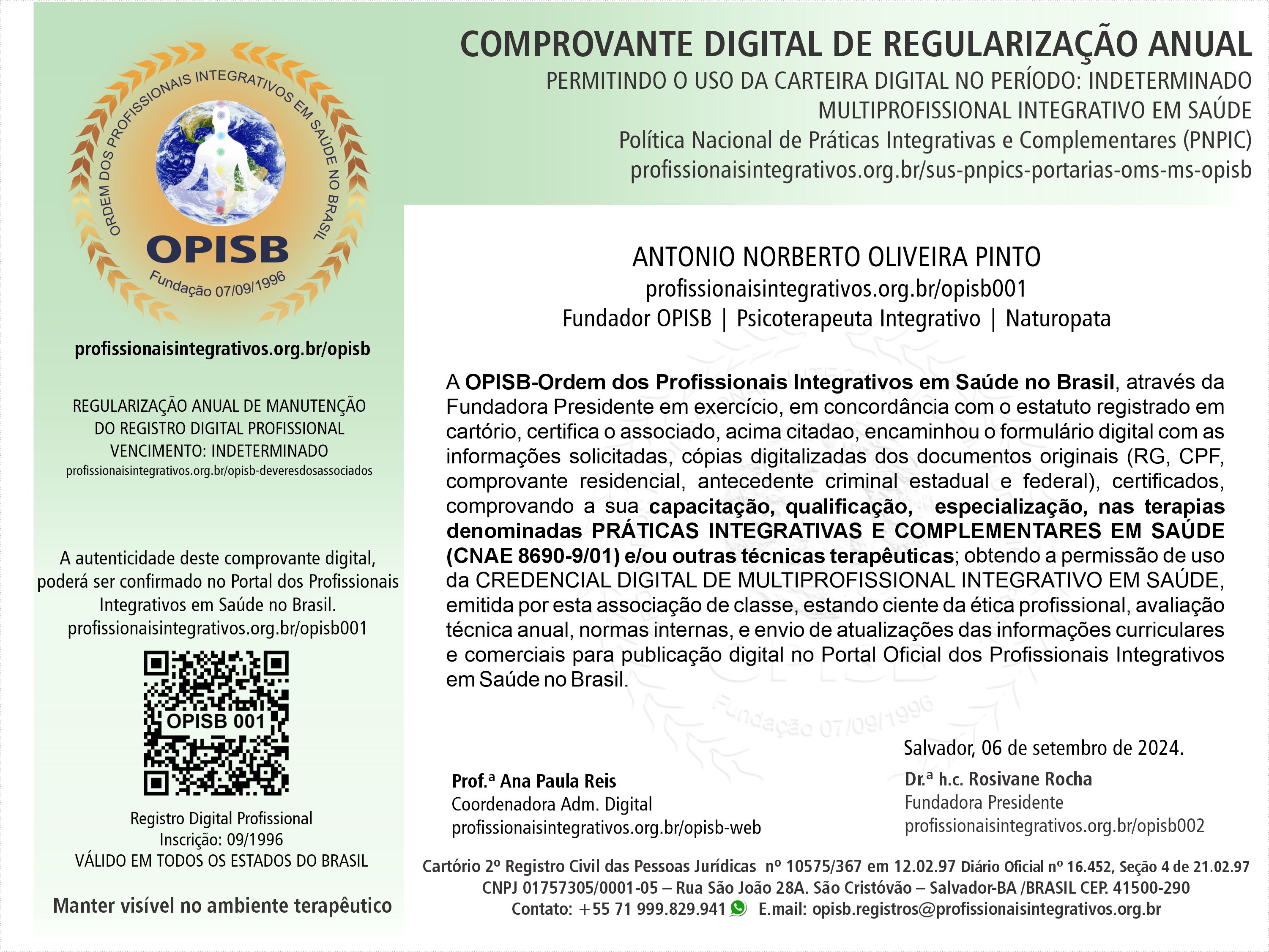 OPISB 001 Prof. Dr. Norberto Pinto Comprovante Digital de Regularização Anual
