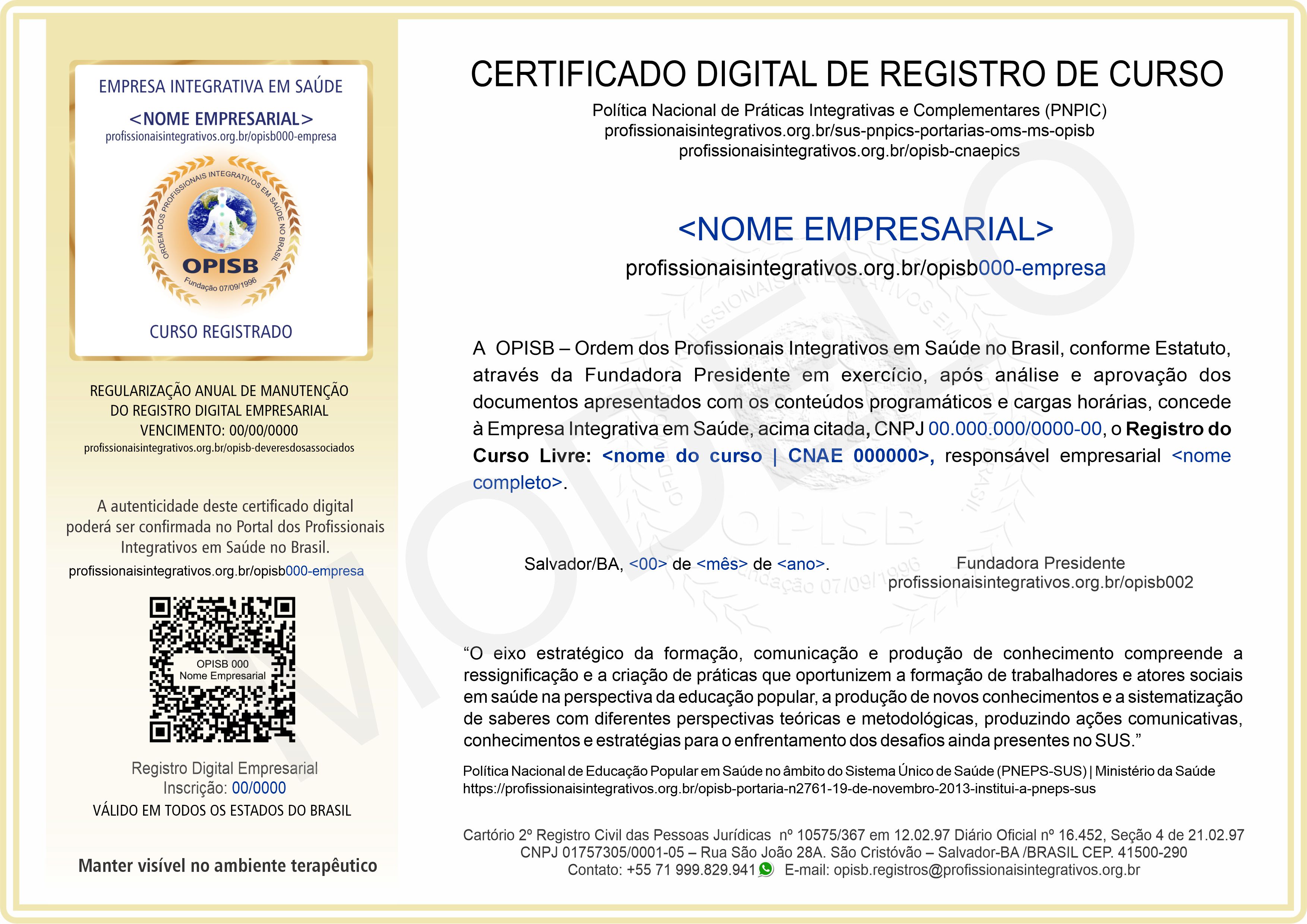 OPISB 000-empresa Certificado de Registro de Cursos