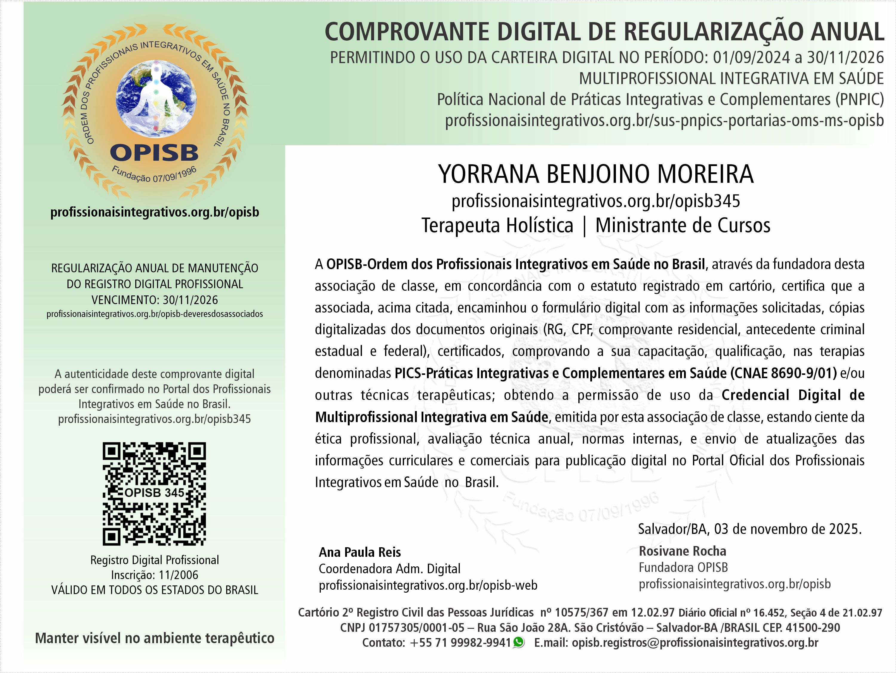 OPISB 345 Yorrana Benjoino  Comprovante Digital de Regularização Anual