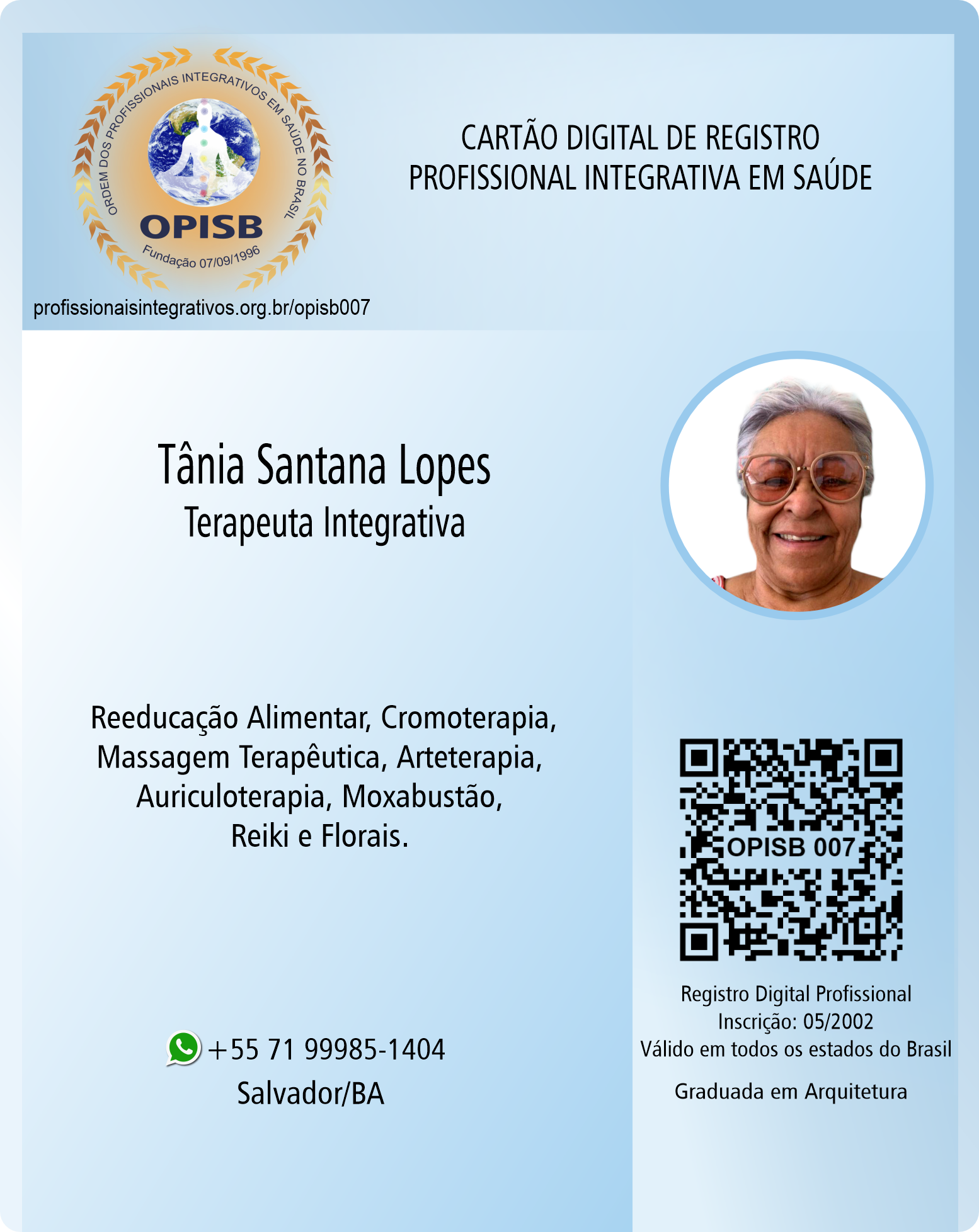OPISB 007 Tânia Santana Lopes Cartão Digital de Registro