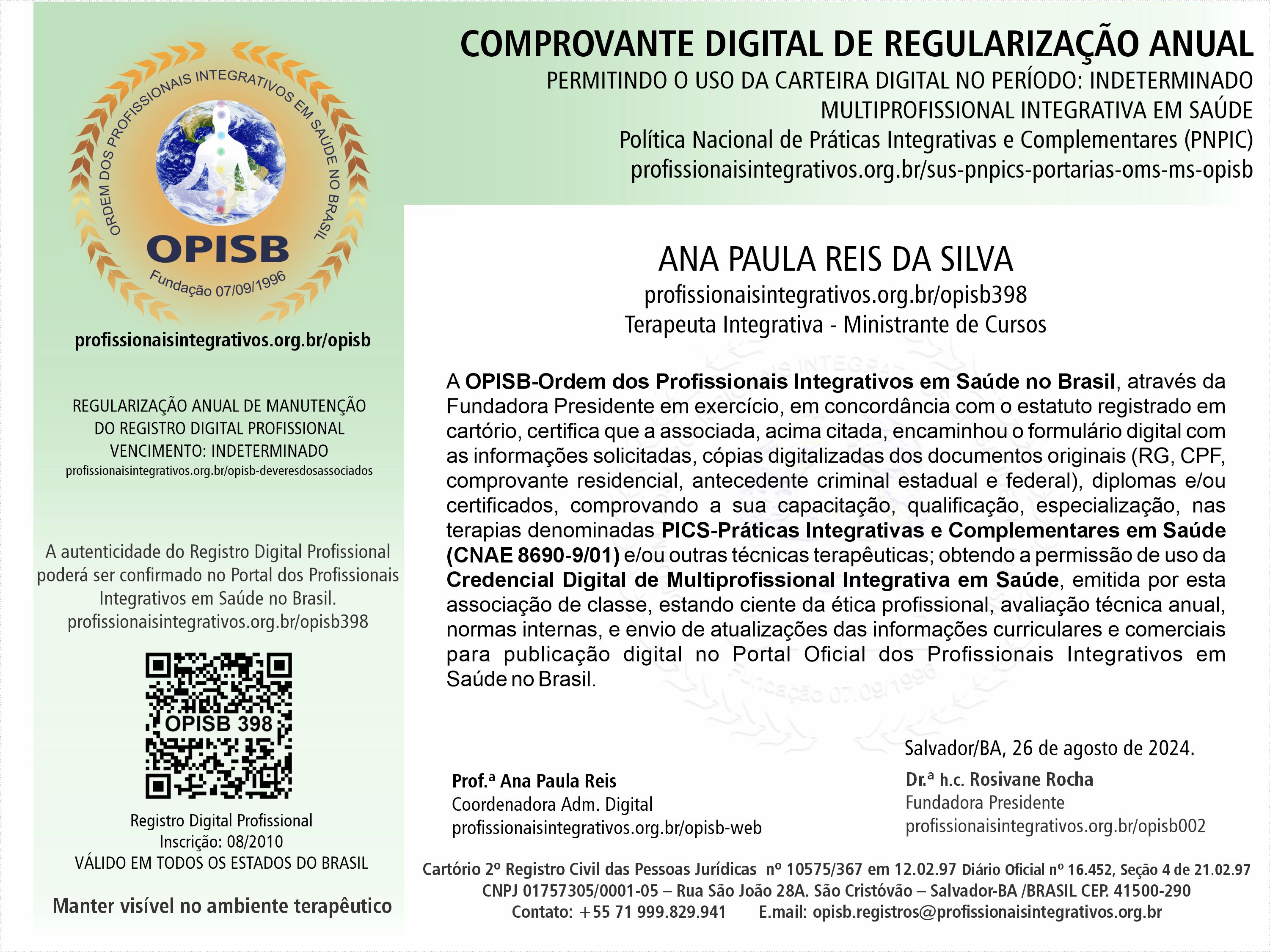 OPISB 398 Comprovante Digital de Regularização Anual
