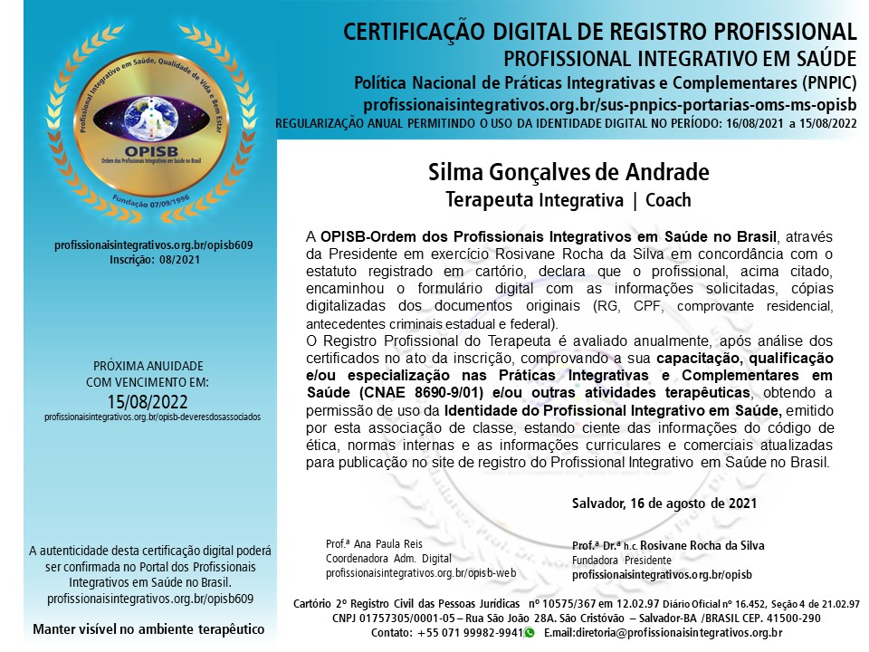 OPISB 609 SILMA GONÇALVES DE ANDRADE CERTIFICADO ANUAL  AGO_2021 a AGO_2022