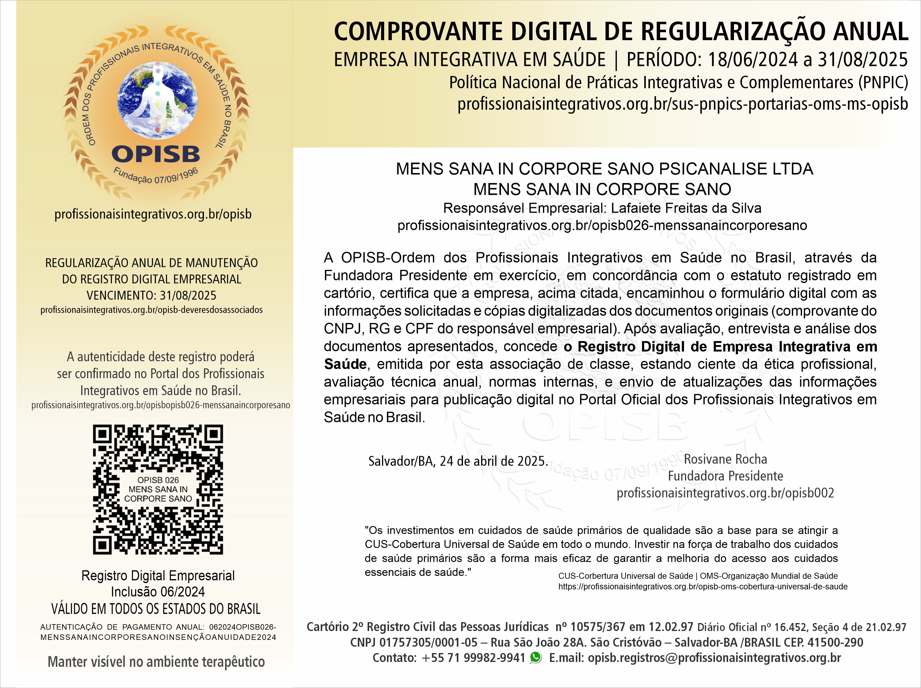 OPISB 026-MENS SANA IN CORPORE SANO Comprovante Digital