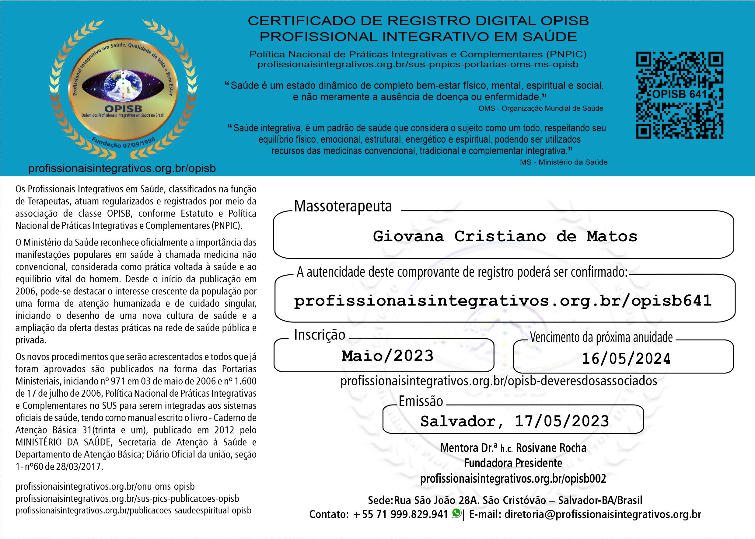 OPISB 641 Giovana Matos | Massoterapeuta