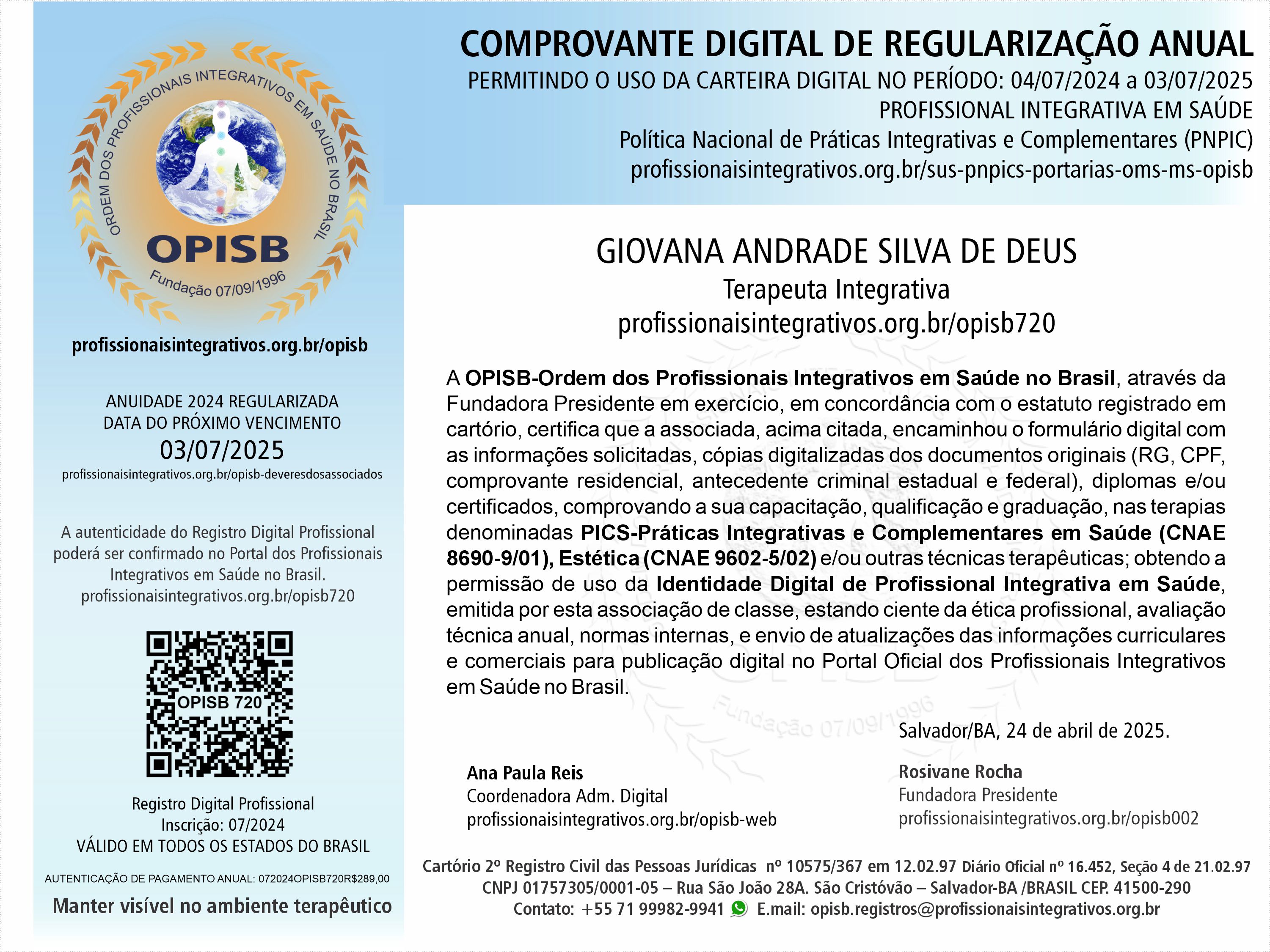 OPISB 720 Comprovante Digital de Regularização Anual