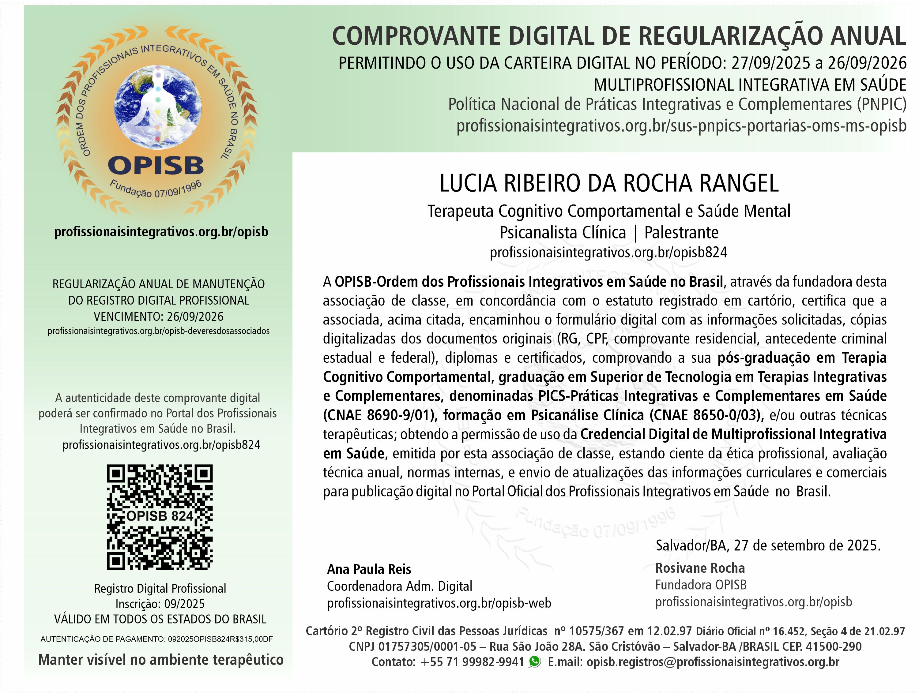 OPISB 824  Lucia Rocha  Comprovante Digital de Regularização Anual