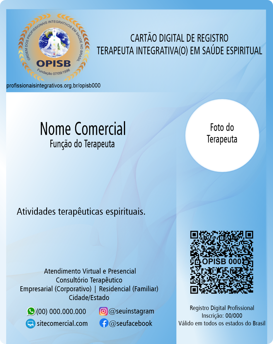 OPISB 000 Cartão Digital de Registro Terapeuta Integrativo em Saúde Espiritual