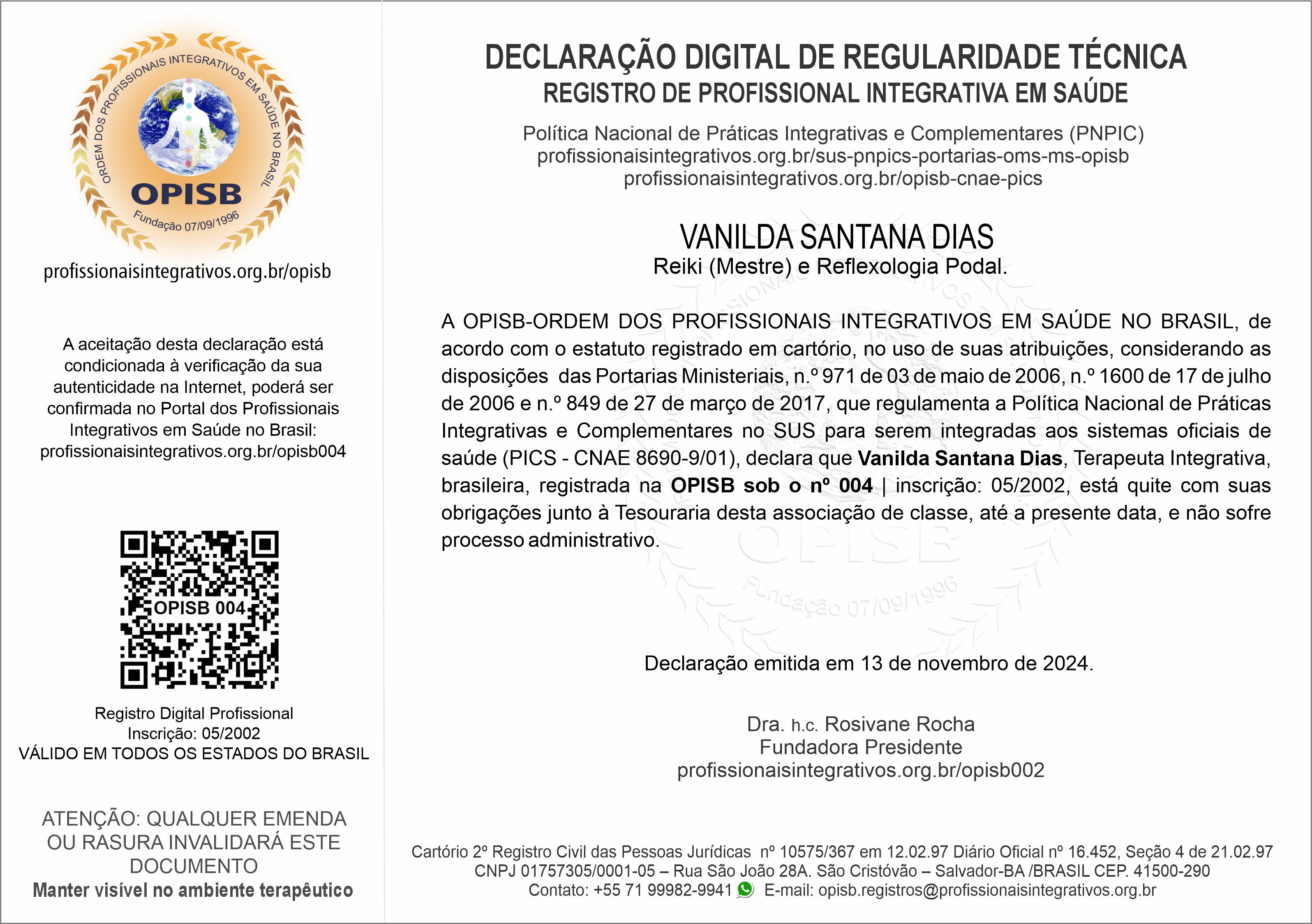 OPISB 004 Declaração Digital de Regularidade Técnica