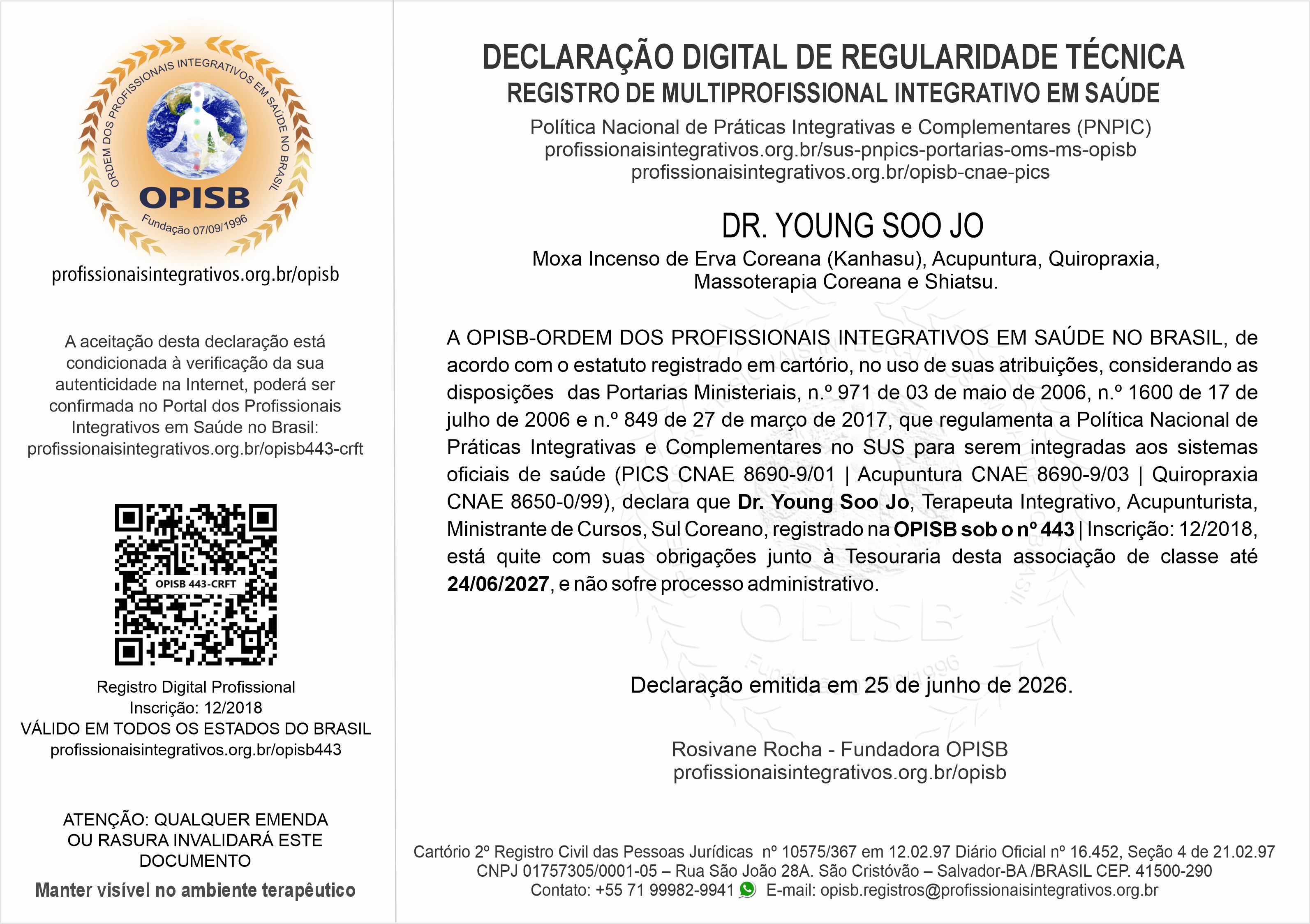 OPISB 443 Declaração Digital de Regularidade Técnica