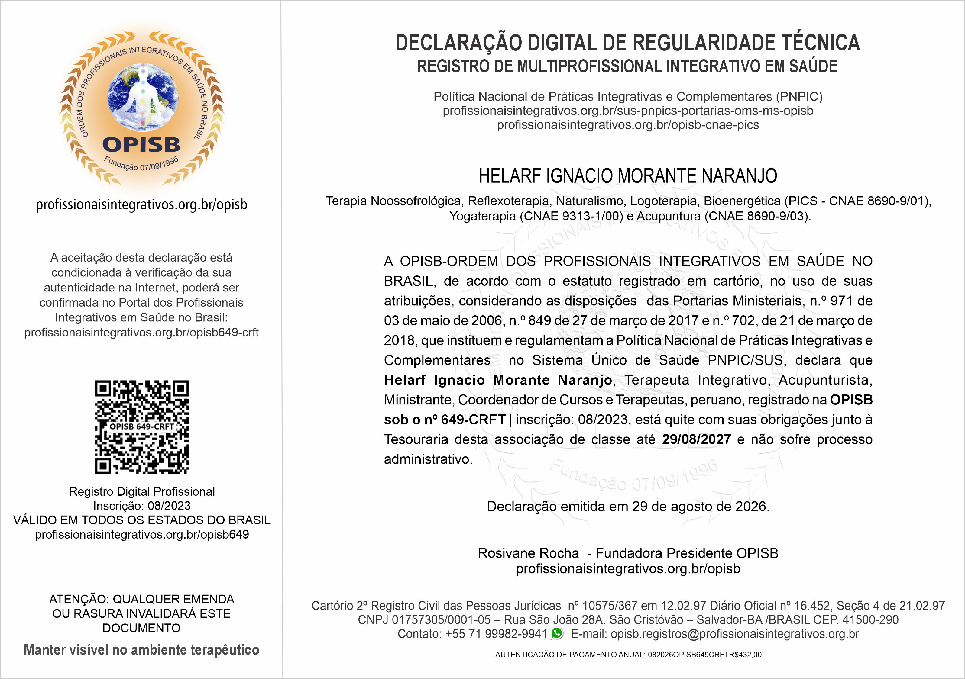 OPISB 649-CRFT Declaração Digital de Regularidade Técnica