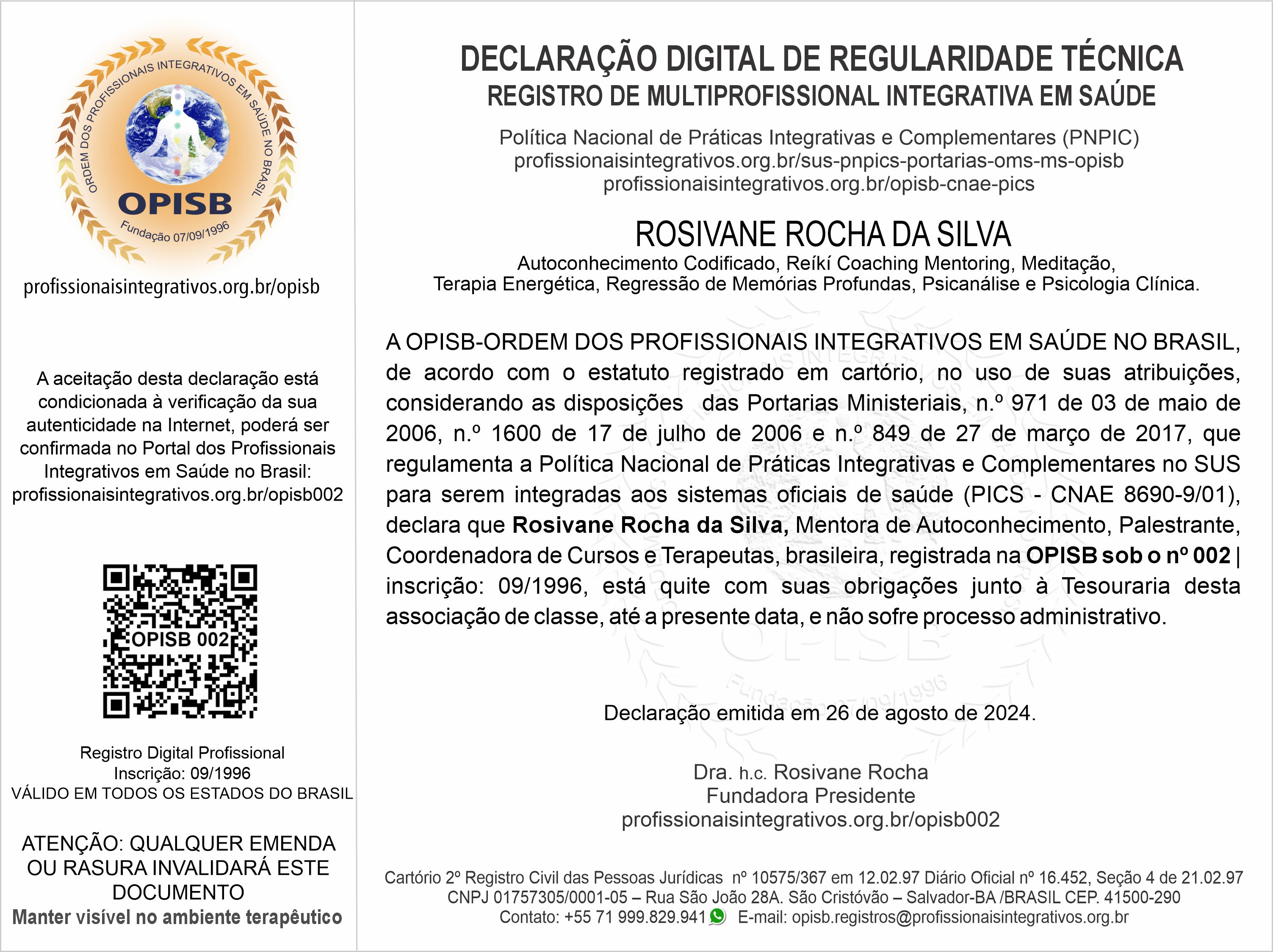 OPISB 002 Declaração Digital de Regularidade Técnica