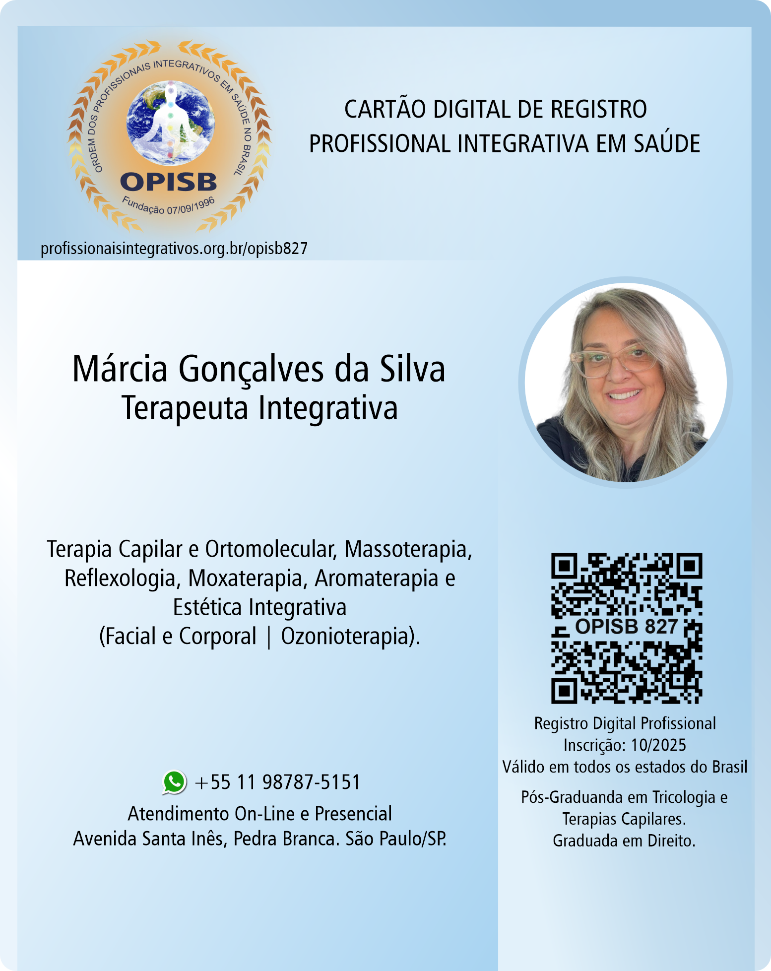 OPISB 827 Márcia Gonçalves da Silva - Terapeuta Integrativa | Registro Profissional |  São Paulo